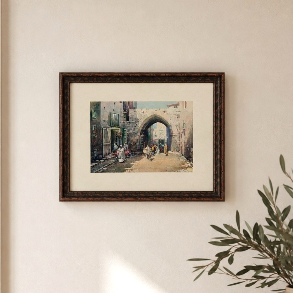 Ancient Gateway Holy Land Vintage Framed Print Street Scene Wood Frame 9x7